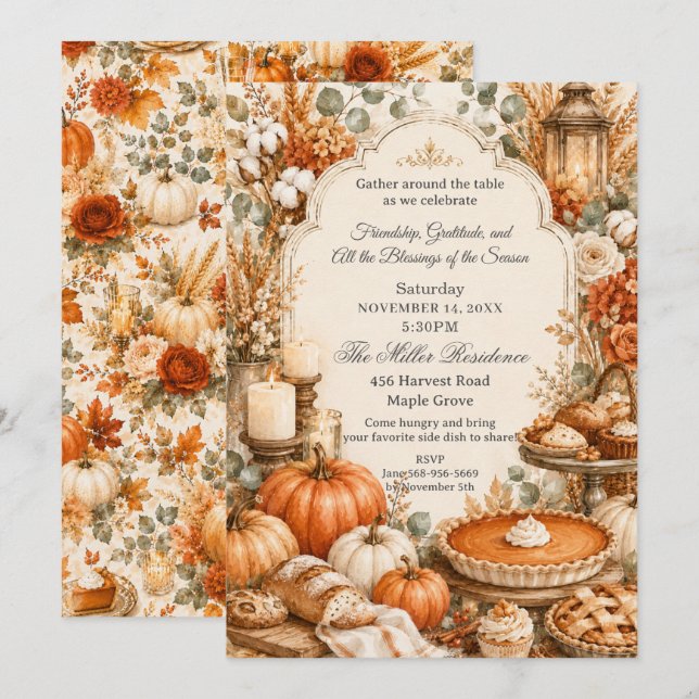 Invitation Friendsgiving de Thanksgiving de citrouille confor (Devant / Derrière)