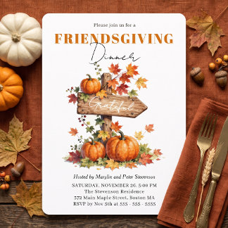 Invitation Friendsgiving Dinner Rustic Sign Watercolor