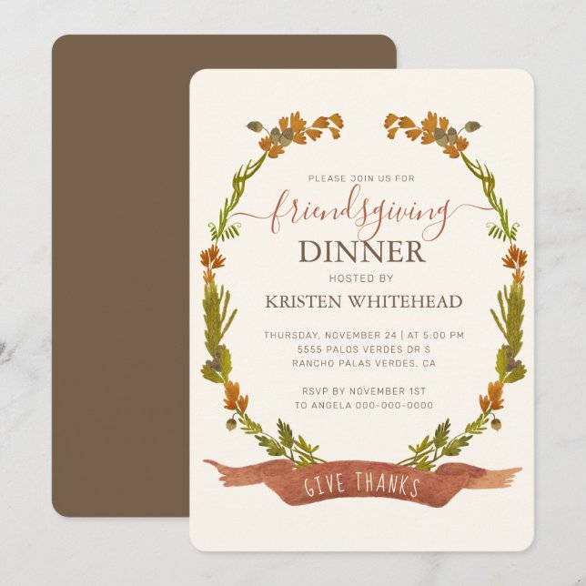 Invitation Friendsgiving Fall Wath Remercier (Devant / Derrière)