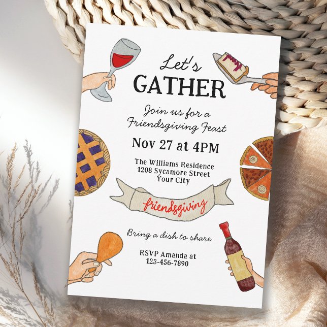 Invitation Friendsgiving fantaisiste dessins à la main (Available in both printed and instant download digital format.)