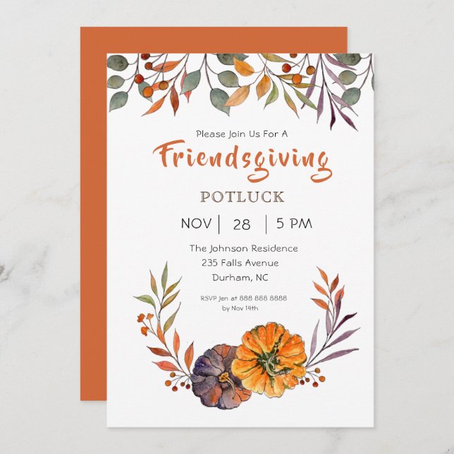 Invitation Friendsgiving feuilles d'automne et cit (Devant / Derrière)