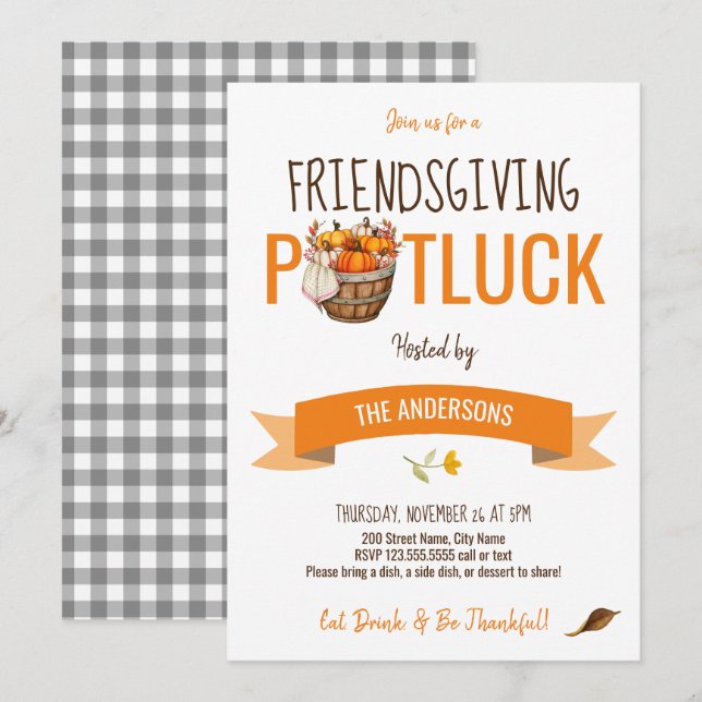 Invitation Friendsgiving Potluck (Devant / Derrière)