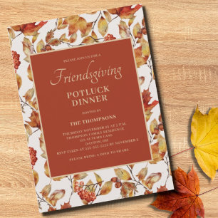 Invitation Friendsgiving Potluck Autumn Foliing Thanksgiving