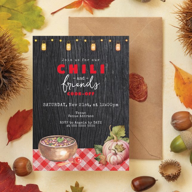 Invitation Friendsgiving Potluck Concours de Chili pour Thank (Friendsgiving Community Charity Family Fall Potluck Chili Soup Cook Off Autumn Thanksgiving)