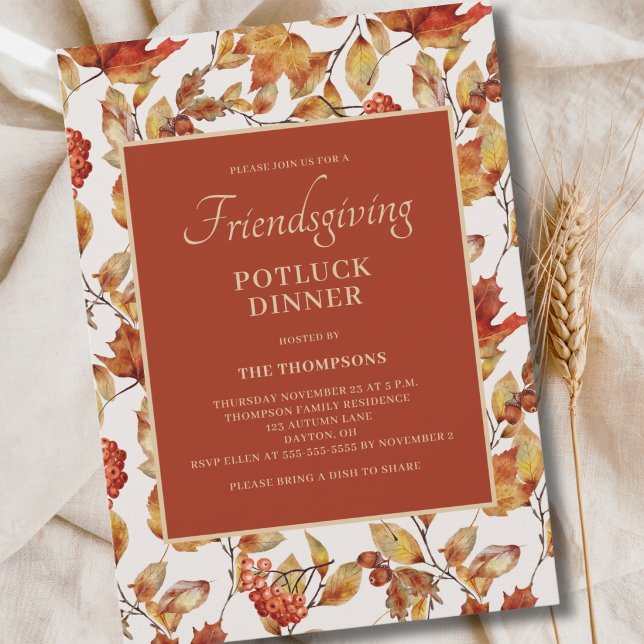 Invitation Friendsgiving Potluck Feuillage d'automne Action d (Créateur téléchargé)