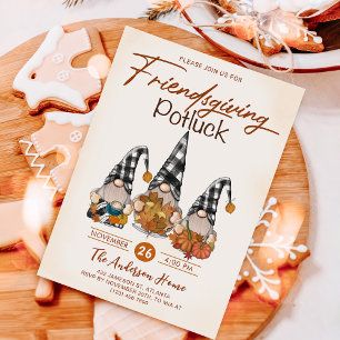 Invitation Friendsgiving Potluck Gnomes Citrouille d'automne