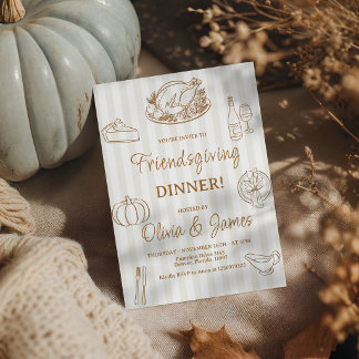 Invitation Friendsgiving rayée Art en ligne doré