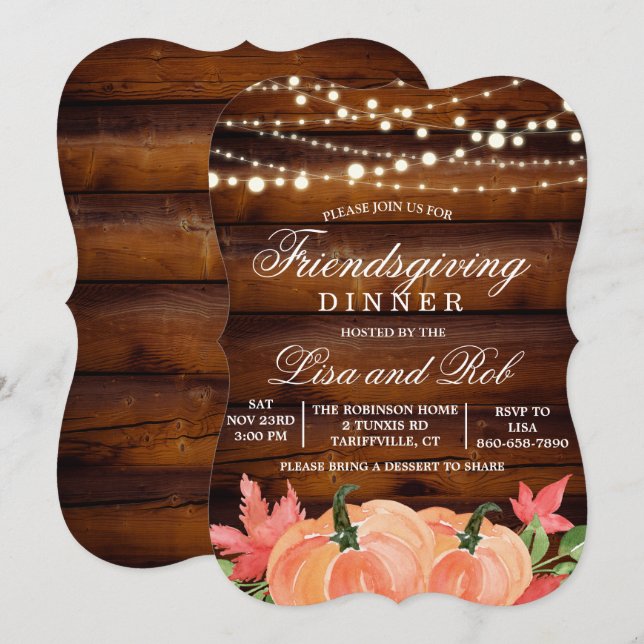 Invitation Friendsgiving Rustique d'Automne Citrou (Devant / Derrière)