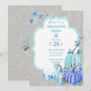Invitation Friendsgiving Teal Blue Aqua Taupe Citrouille