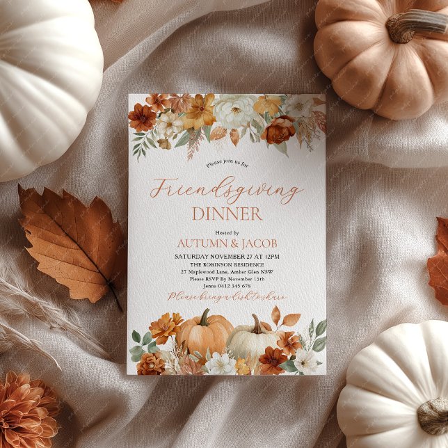 Invitation Friendsgiving Thanksgiving Citrouille Feuilles d'a (Friendsgiving Rustic Invitation Thanksgiving Dinner Party)