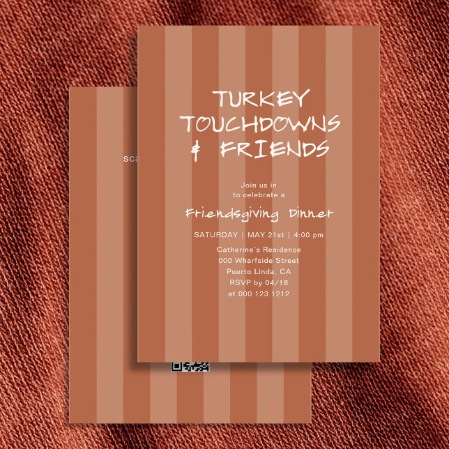 Invitation Friendsgiving Thanksgiving Dinde Touchdown Rayure (Créateur téléchargé)