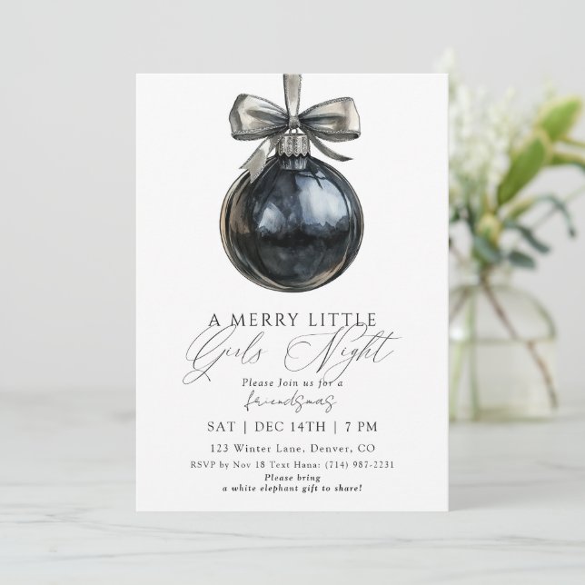 Invitation Friendsmas Black Ornament Girls Night Christmas (Debout devant)