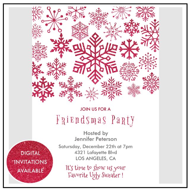 Invitation Friendsmas flocons de neige rouges  (Créateur téléchargé)