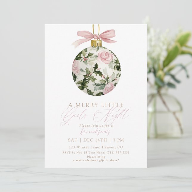 Invitation Friendsmas Floral Ornament Girls Night Christmas (Debout devant)