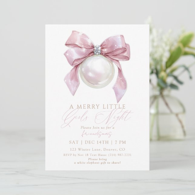 Invitation Friendsmas Pink Ornament Girls Night Christmas (Debout devant)