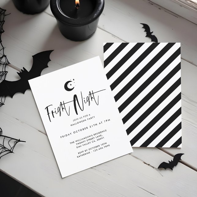 Invitation Fright Night Black Moon, Mini Halloween Party (Fright Night Black Moon, Minimal Halloween Party Invitation)