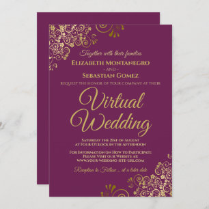 Invitation Frilles d'or sur Magenta Elegant Mariage virtuel