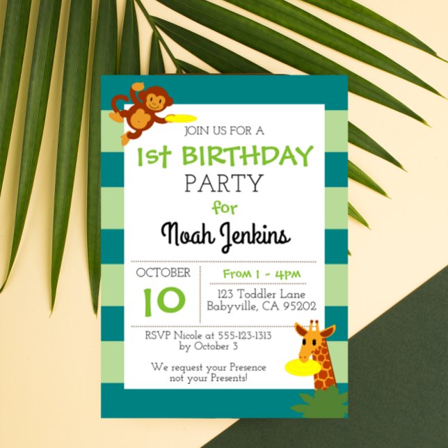 Invitation Frisbee Jungle Anniversaire Fête Turquoise Invitat (Créateur téléchargé)