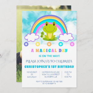 Invitation Frog 1er anniversaire fête Retro Rainbow