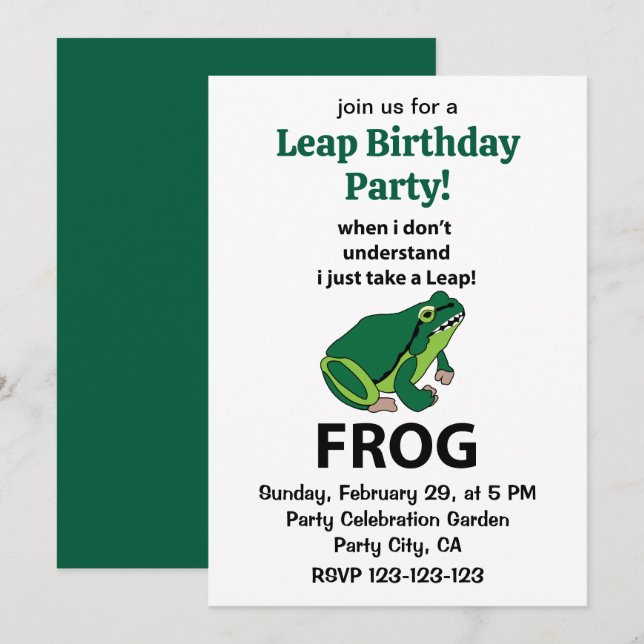 Invitation Frog Je viens de faire un saut Frog Anniversaire (Devant / Derrière)