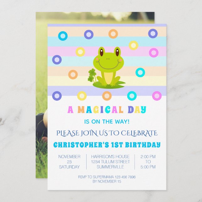 Invitation Frog Retro 1ère fête d'anniversaire (Devant / Derrière)