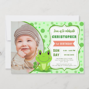 Invitation Froggy anniversaire fête Green Dots thème