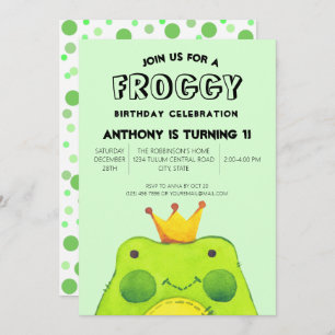 Invitation Froggy garçon d'anniversaire prince Premier parti