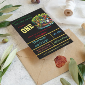 Invitation Froggy Noire Thème Premier Anniversaire