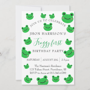 Invitation Froggy Premier anniversaire fête Croaking Amphibia
