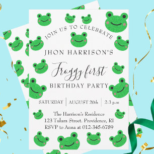 Invitation Froggy Première fête d'anniversaire Grenouille ver
