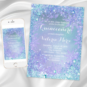 Invitation Froid Winter Wonderland Purple Quinceanera Turquoi
