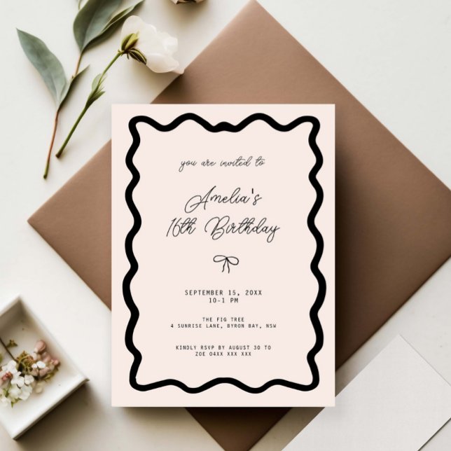 Invitation Frontière cursive à nœud fantaisiste pour 16e anni (Créateur téléchargé)