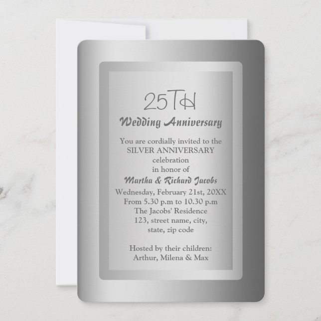 Invitation Frontière d'argent 25e anniversaire Mariage (Devant)