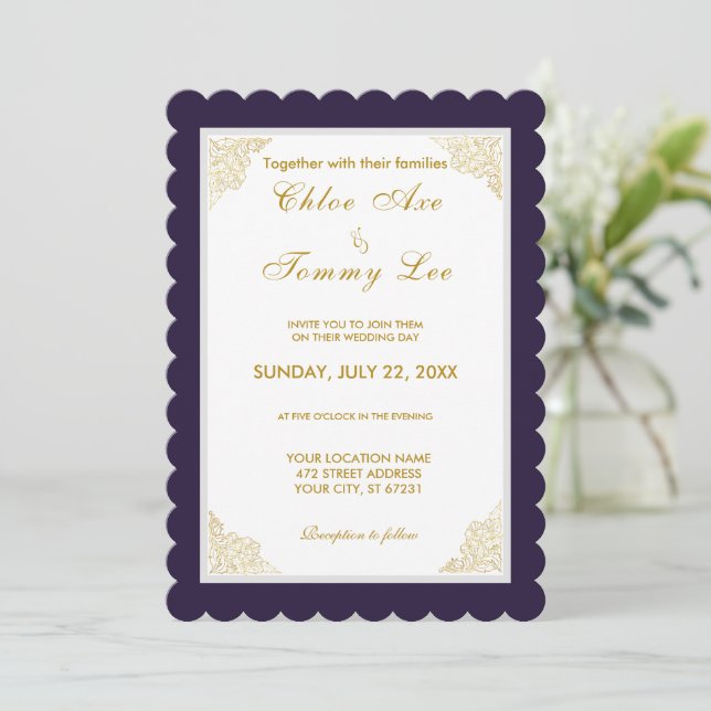 invitation frontière de luxe bleu mariage (Debout devant)