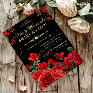 Invitation Frontière de roses rouges florales Sweet Sixteen