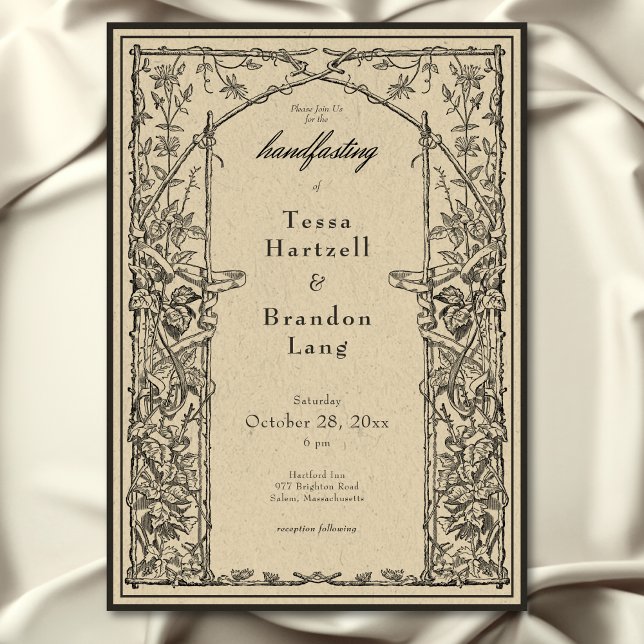 Invitation Frontière de vigne médiévale gothique vintage pour (Vintage Gothic Medieval Vine Border Handfasting Invitation)