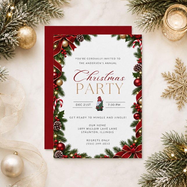 Invitation Frontière élégante de canne à bonbon Noël  (Elegant Candy Cane Border Christmas Party Invitation)