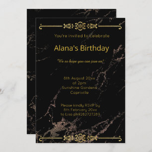 INVITATION FRONTIÈRE ÉLÉGANTE EN MARBRE NOIR MODERNE