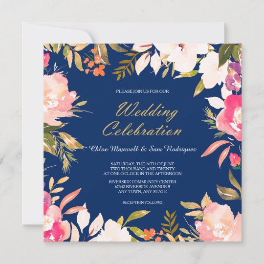 10 Mariage Invitations jour/soir Aquarelle Floral Fleurs Bleu