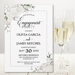 Invitation Frontière gris Blanc Floral