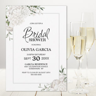 Invitation Frontière gris Blanc Floral Douche nuptiale Invita