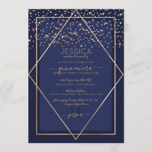 Invitation Frontière Marine Blue Gold Confetti Quinceañera