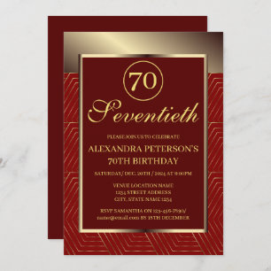 Invitation Frontière Maroon Rouge Et Or Motif Anniversaire