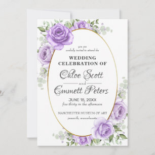 Invitation Frontière or florale rustique Lumière Rose violet