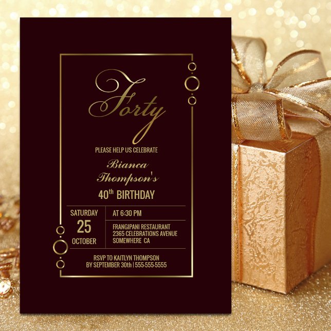 Invitation Frontière or moderne Bourgogne 40e anniversaire fê (Créateur téléchargé)