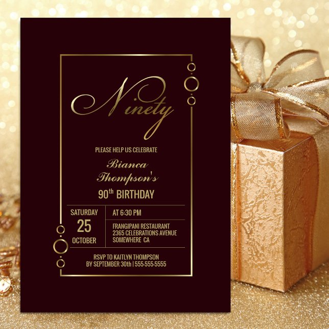 Invitation Frontière or moderne Bourgogne 90e anniversaire fê (Créateur téléchargé)