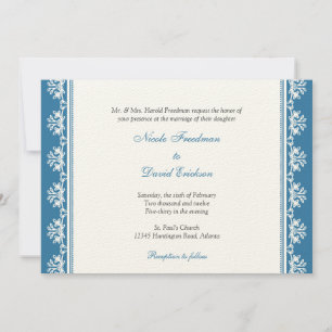Invitation Frontière perlée bleue Ecru filigree mariage perso