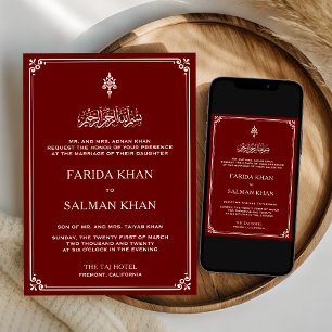 Invitation Frontière traditionnelle rouge et crème Mariage is