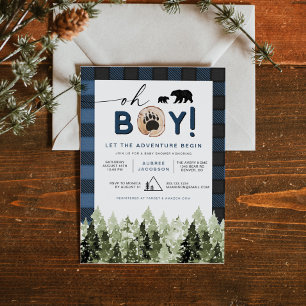 Invitation FROST Blue Flannel Pine Lumberjack Baby shower gar