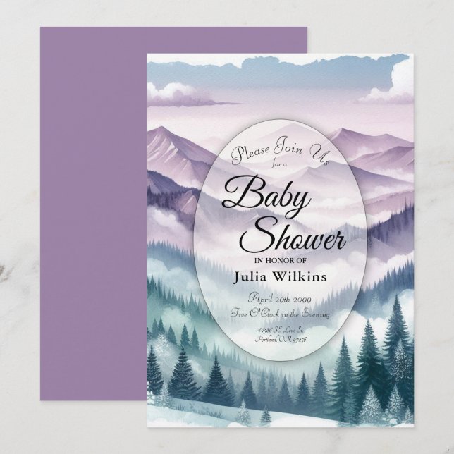 Invitation Frost de lavande dans le Baby shower de la brume a (Devant / Derrière)